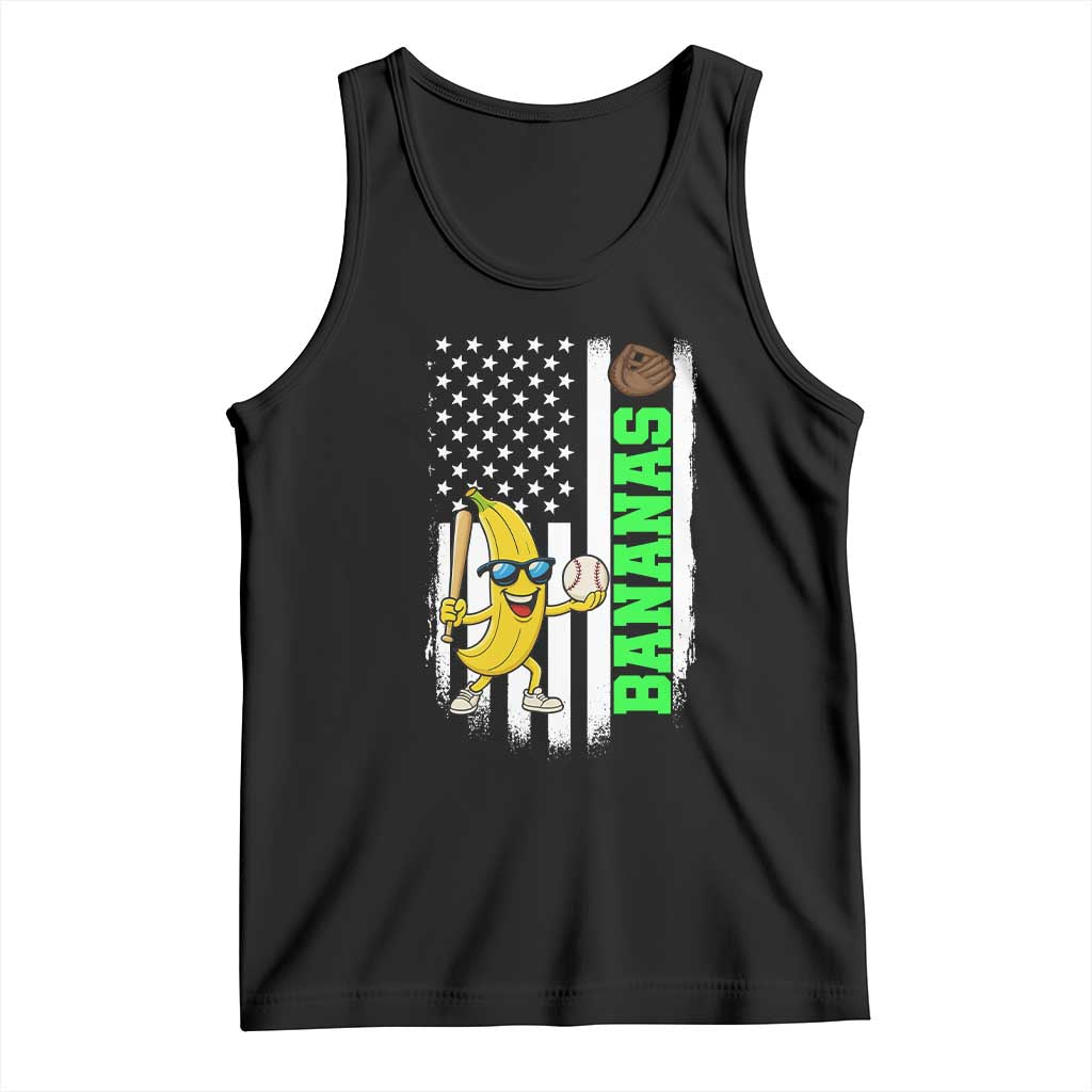 Banana Playing Baseball Lover Tank Top Retro American Flag - Wonder Print Shop