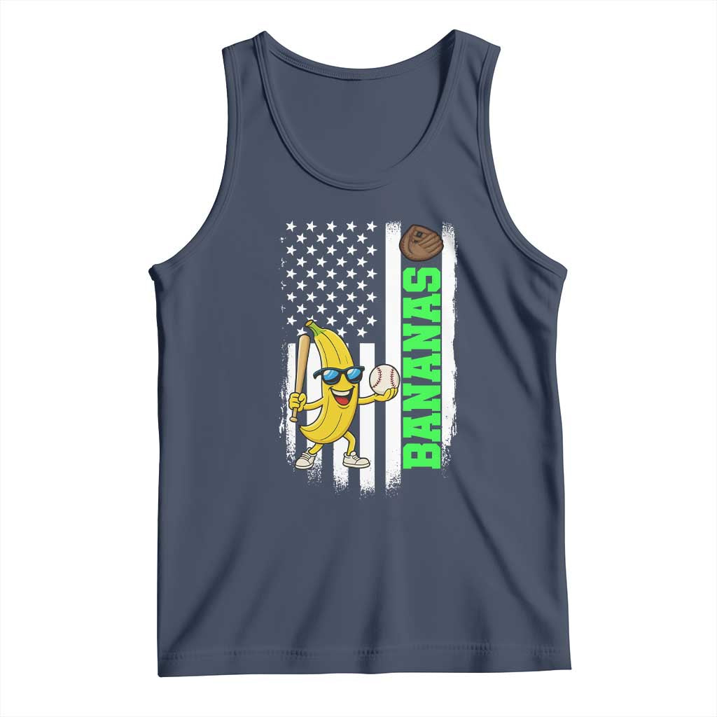 Banana Playing Baseball Lover Tank Top Retro American Flag - Wonder Print Shop