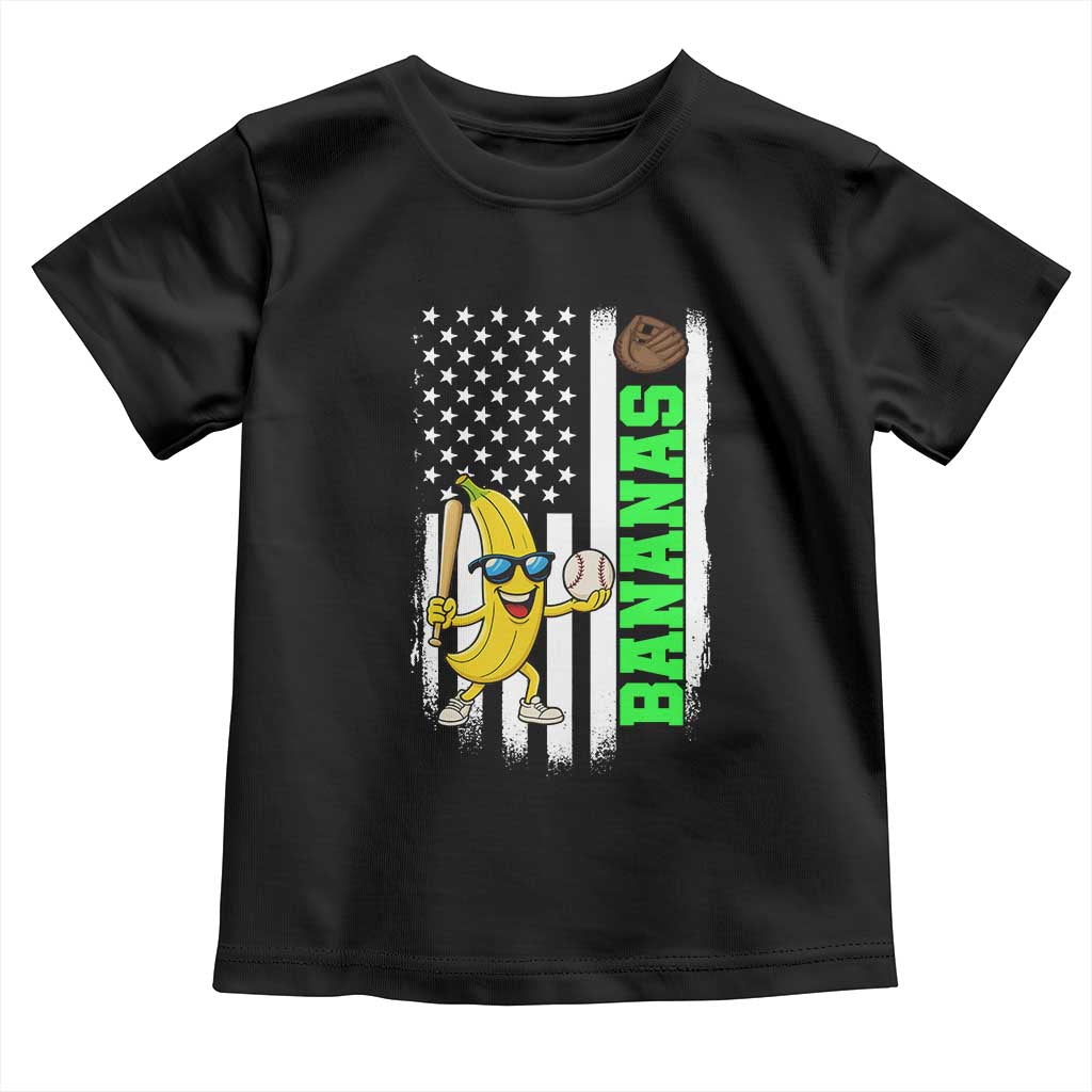 Banana Playing Baseball Lover Toddler T Shirt Retro American Flag - Wonder Print Shop