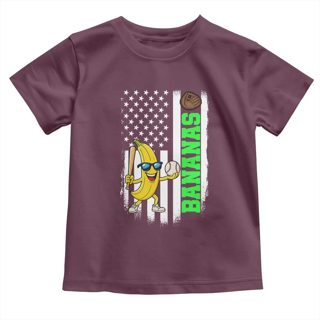 Banana Playing Baseball Lover Toddler T Shirt Retro American Flag - Wonder Print Shop