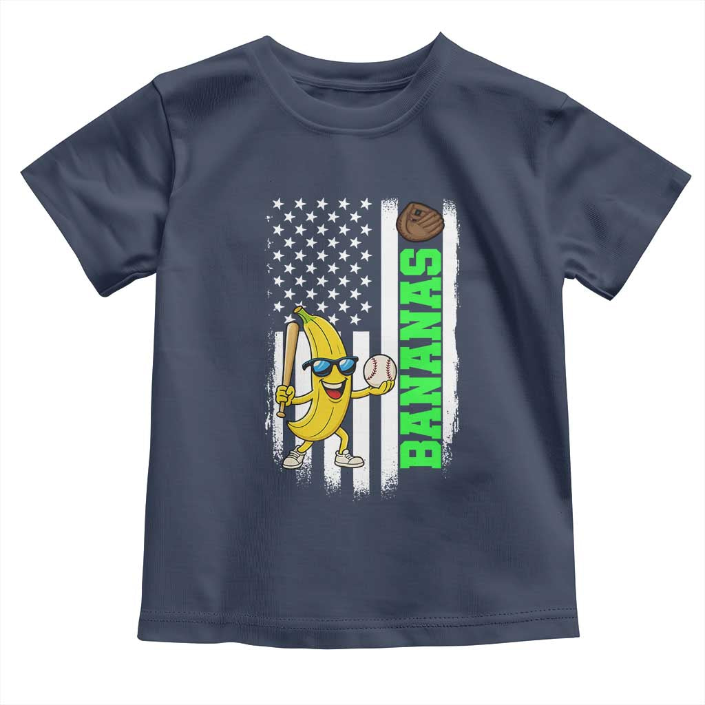 Banana Playing Baseball Lover Toddler T Shirt Retro American Flag - Wonder Print Shop