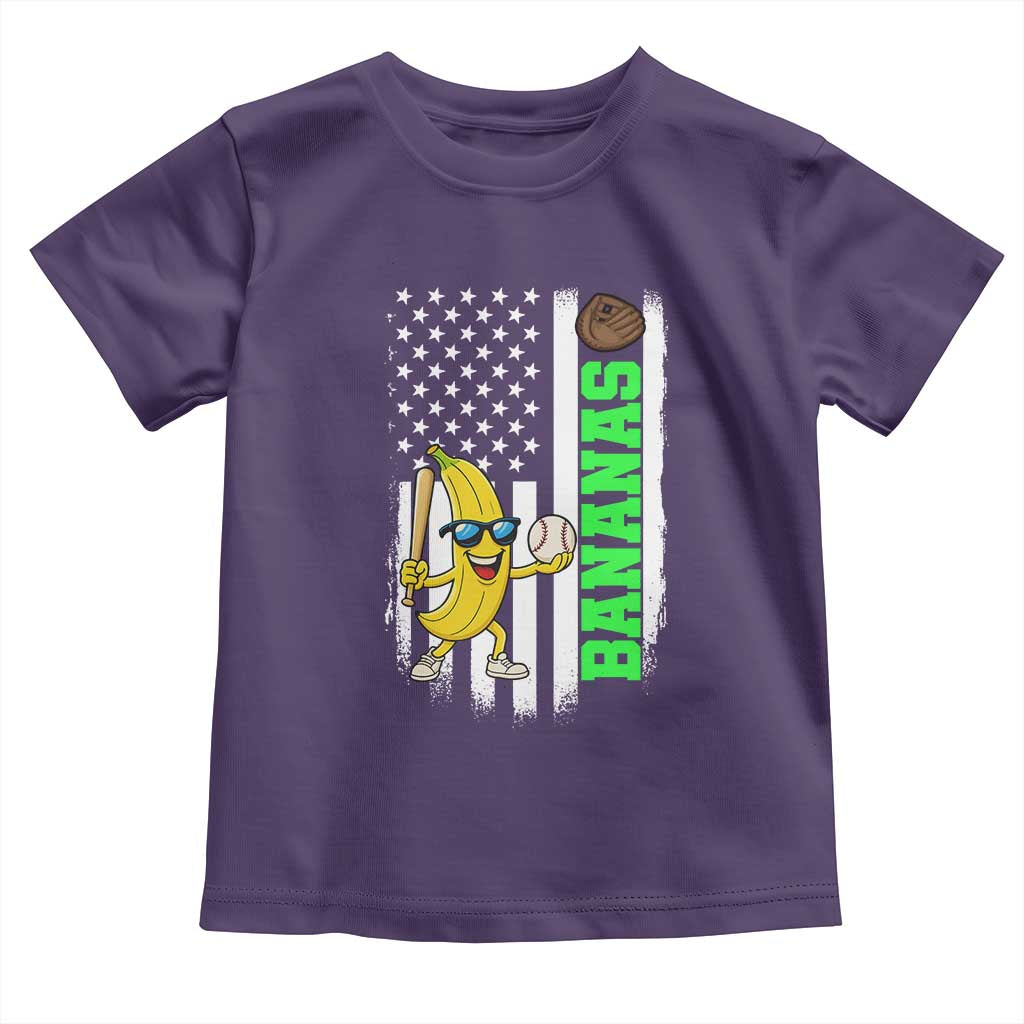 Banana Playing Baseball Lover Toddler T Shirt Retro American Flag - Wonder Print Shop