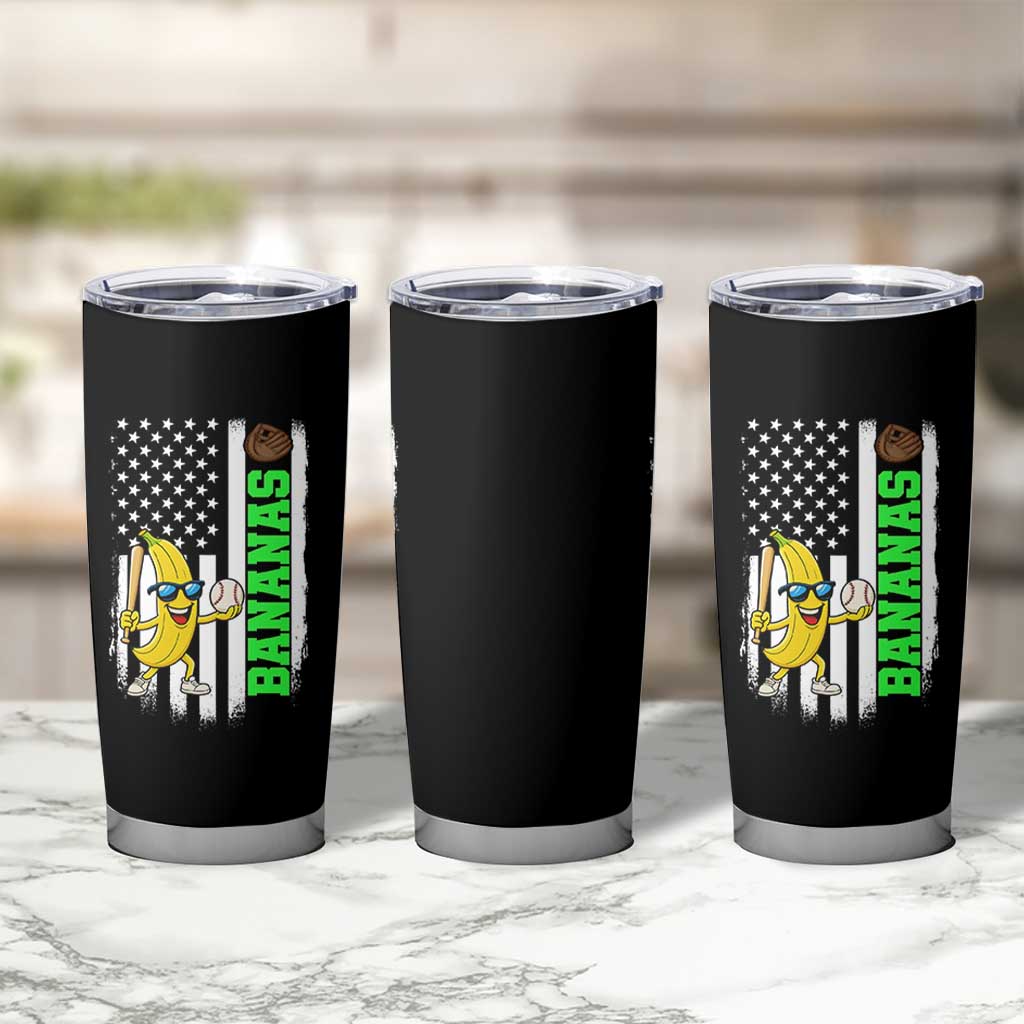 Banana Playing Baseball Lover Tumbler Cup Retro American Flag