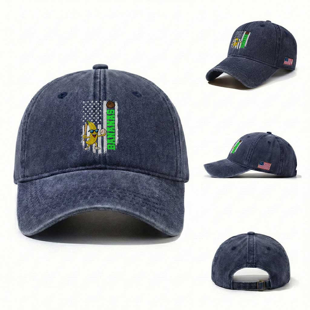 Banana Playing Baseball Lover Washed Cotton Baseball Cap Retro American Flag