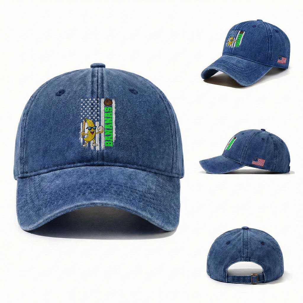 Banana Playing Baseball Lover Washed Cotton Baseball Cap Retro American Flag