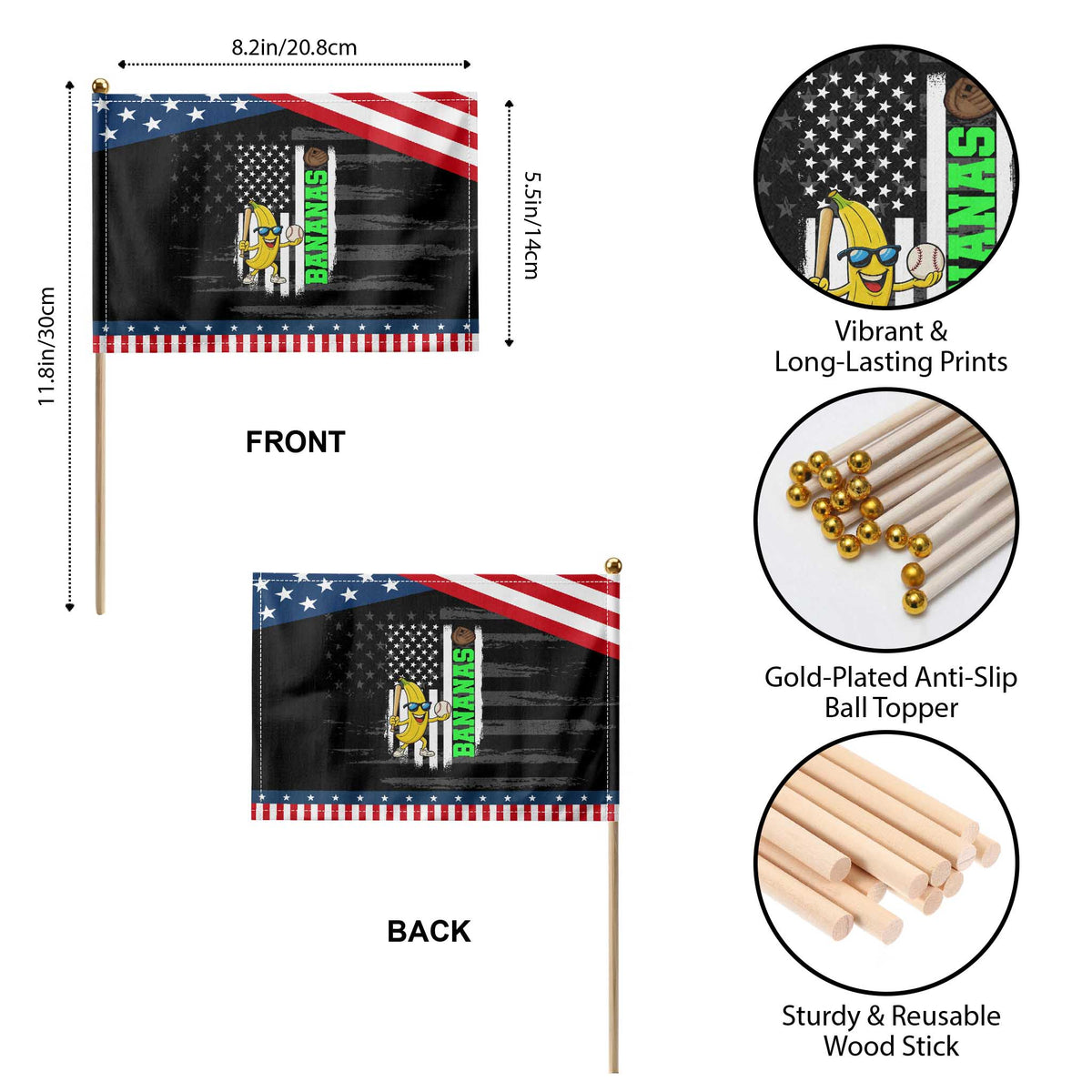 Banana Playing Baseball Lover Patriotic Handheld Flag Retro American Flag TS12