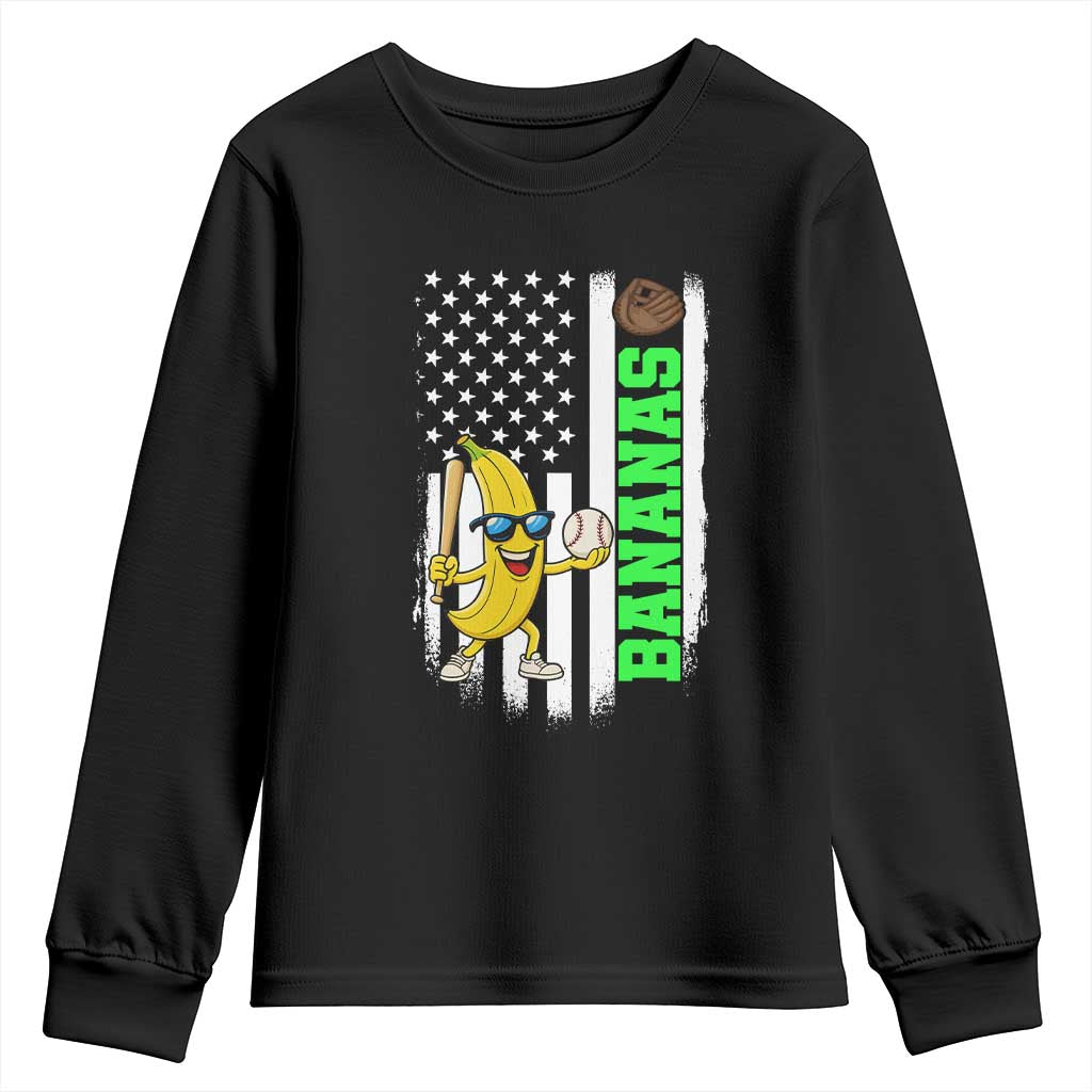 Banana Playing Baseball Lover Youth Sweatshirt Retro American Flag - Wonder Print Shop