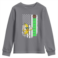 Banana Playing Baseball Lover Youth Sweatshirt Retro American Flag - Wonder Print Shop