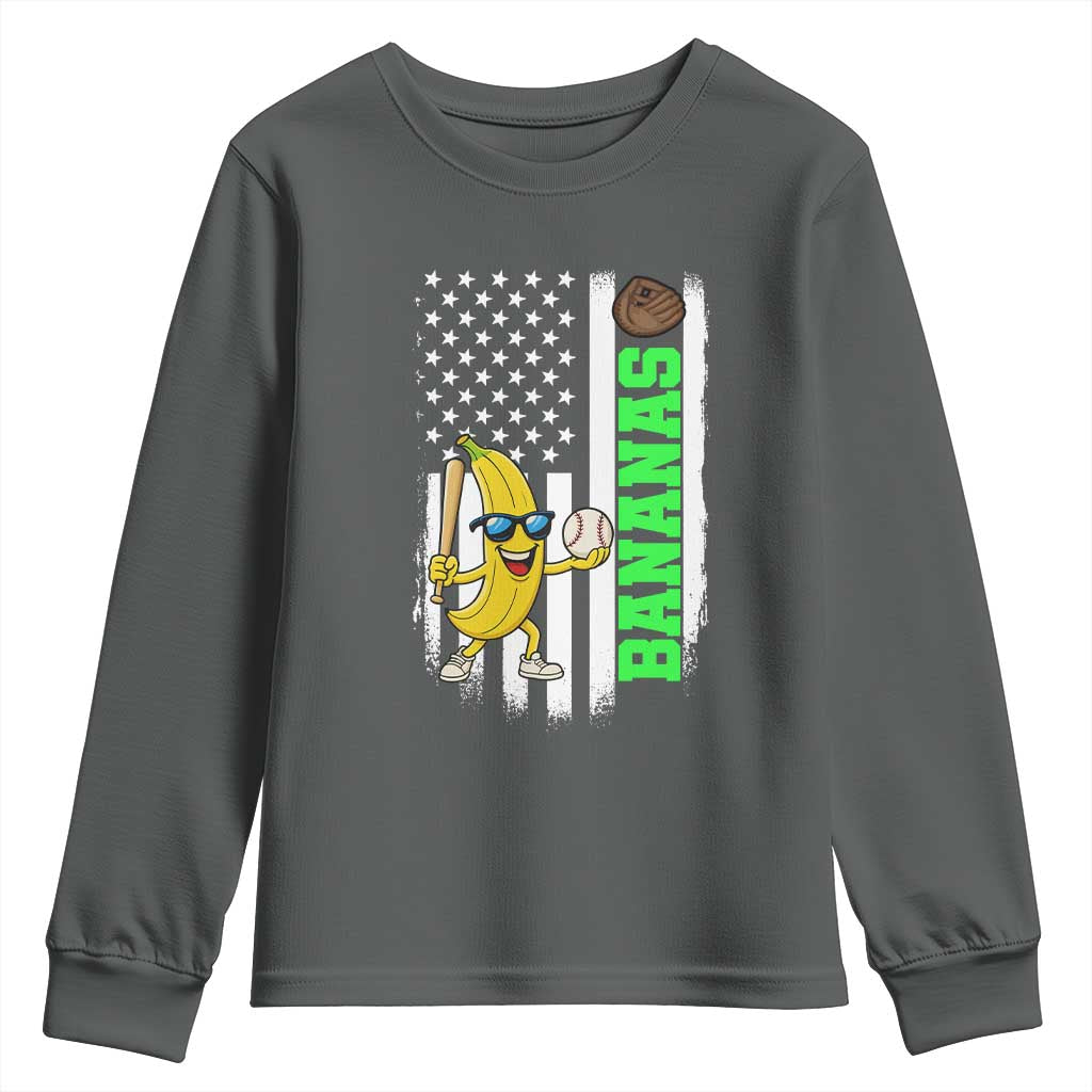 Banana Playing Baseball Lover Youth Sweatshirt Retro American Flag - Wonder Print Shop