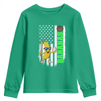 Banana Playing Baseball Lover Youth Sweatshirt Retro American Flag - Wonder Print Shop