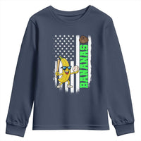Banana Playing Baseball Lover Youth Sweatshirt Retro American Flag - Wonder Print Shop