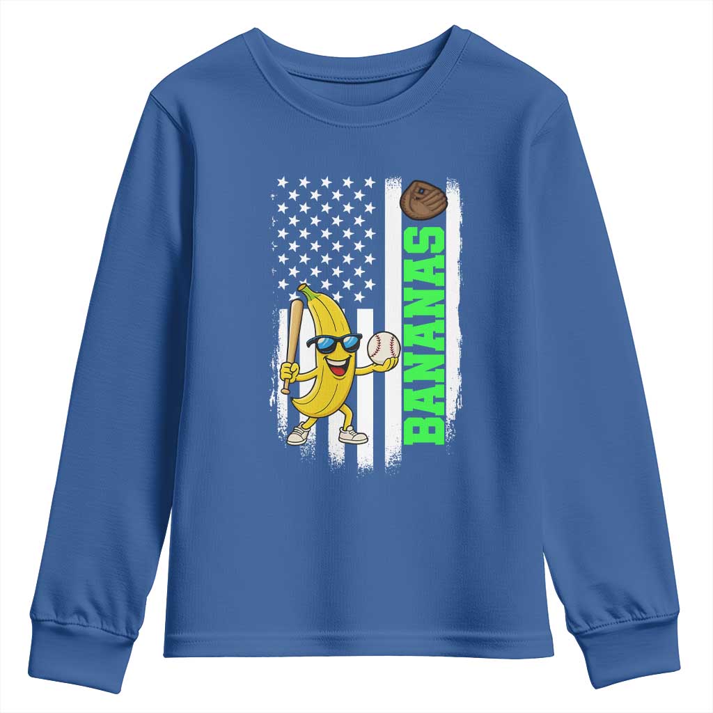 Banana Playing Baseball Lover Youth Sweatshirt Retro American Flag - Wonder Print Shop
