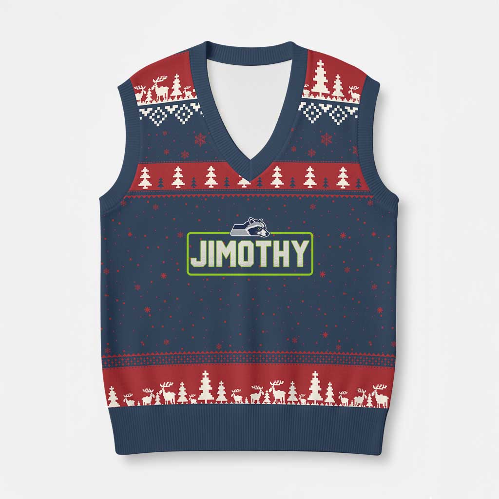 Funny Seattle Jimothy The Raccoon V-Neck Knit Sweater Vest Football Parody Viral Trash Panda Feral Meme