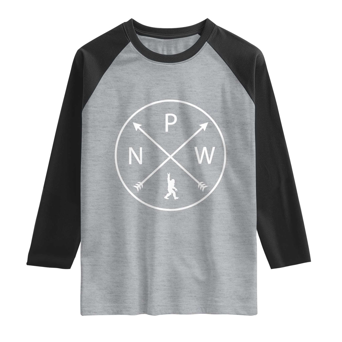 PNW Bigfoot Crossed Arrows Pacific Northwest Pride Raglan Shirt