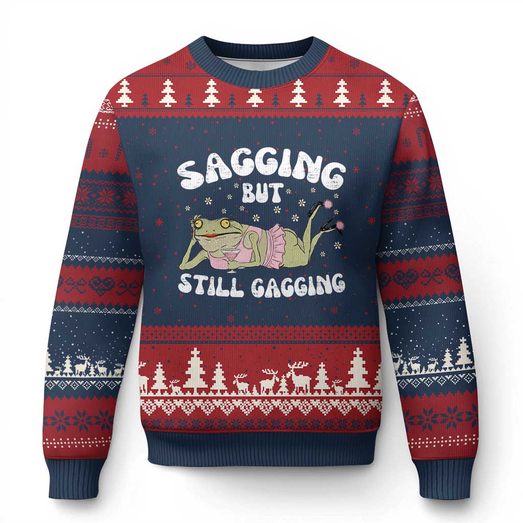 Funny Sagging But Still Gagging Ugly Christmas Sweater Sarcastic Frog Humor - Wonder Print Shop