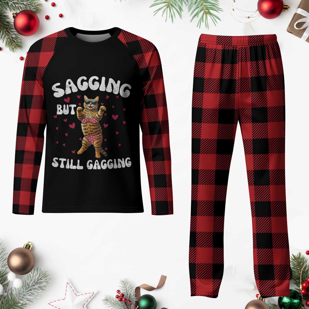Funny Cat Sexy Plaid Pajama Set Sagging But Still Gagging Gift - Wonder Print Shop