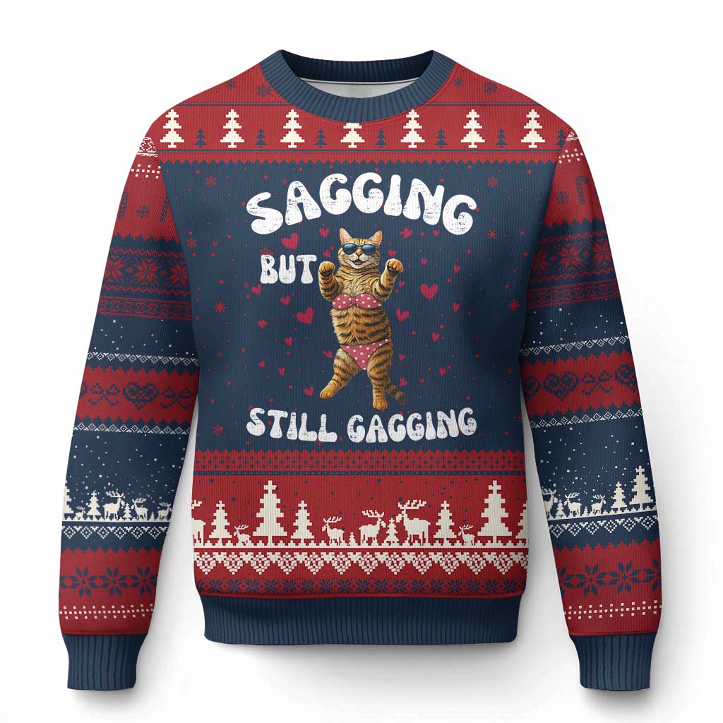 Funny Cat Sexy Ugly Christmas Sweater Sagging But Still Gagging Gift - Wonder Print Shop