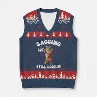 Funny Cat Sexy V-Neck Knit Sweater Vest Sagging But Still Gagging Gift - Wonder Print Shop