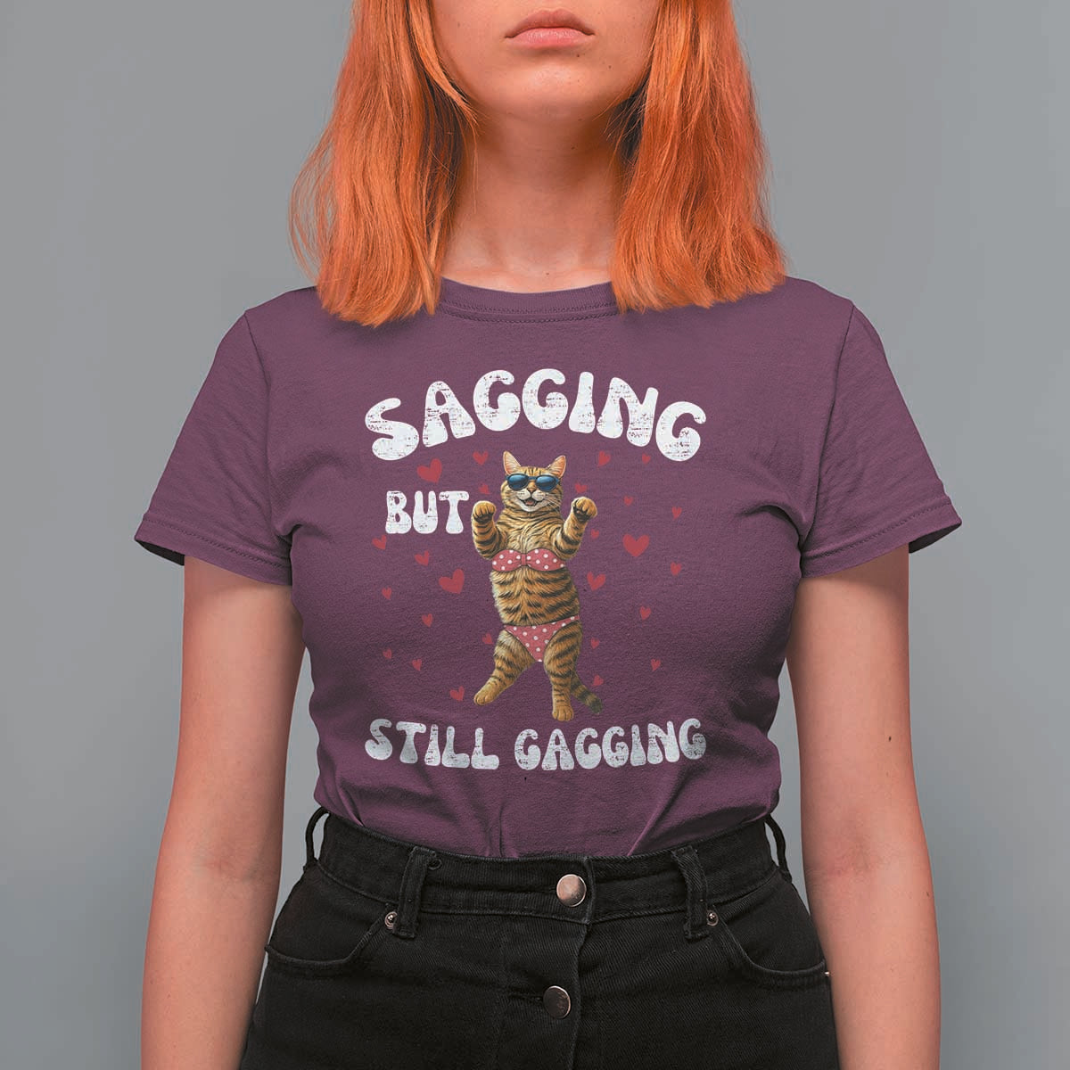 Funny Cat Sexy T Shirt For Women Sagging But Still Gagging Gift - Wonder Print Shop