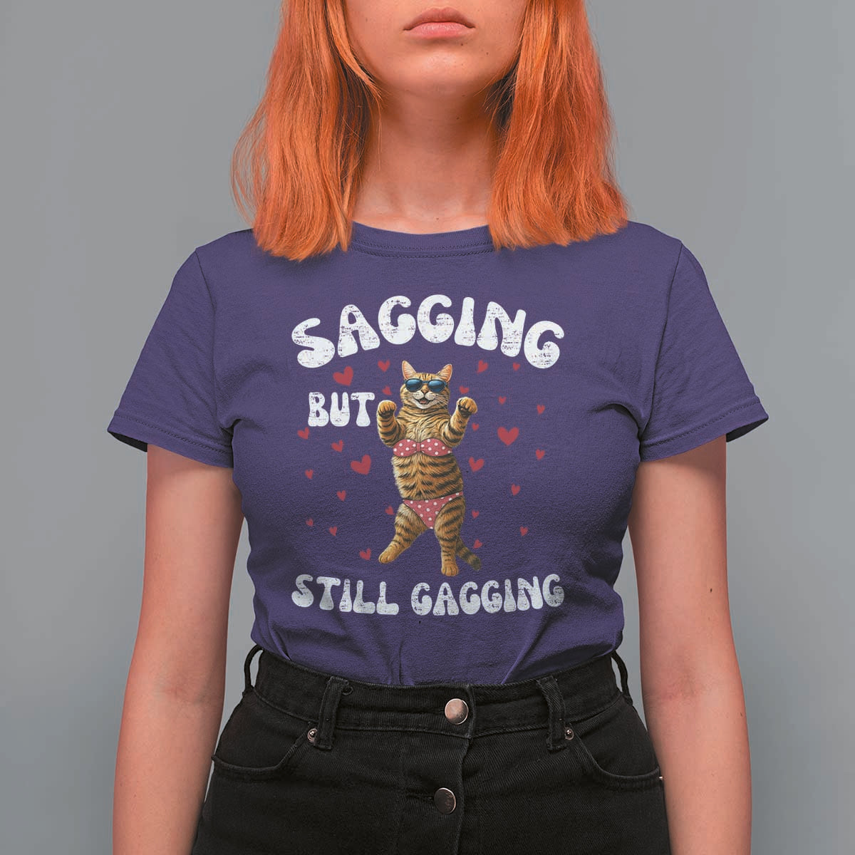 Funny Cat Sexy T Shirt For Women Sagging But Still Gagging Gift - Wonder Print Shop