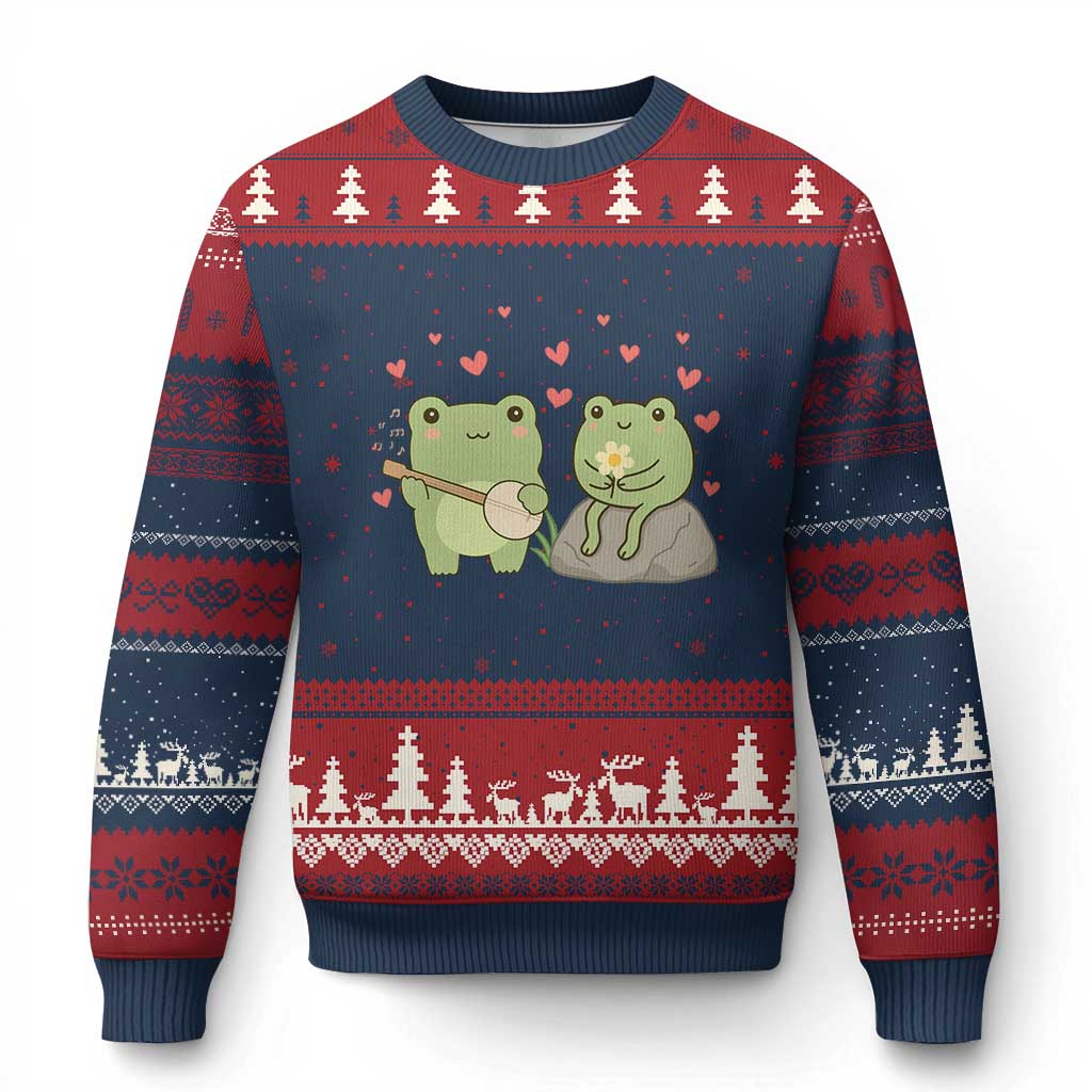 Cute Frog Lover Gift Ugly Christmas Sweater Romantic Frog Music - Wonder Print Shop