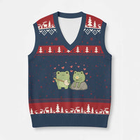 Cute Frog Lover Gift V-Neck Knit Sweater Vest Romantic Frog Music - Wonder Print Shop