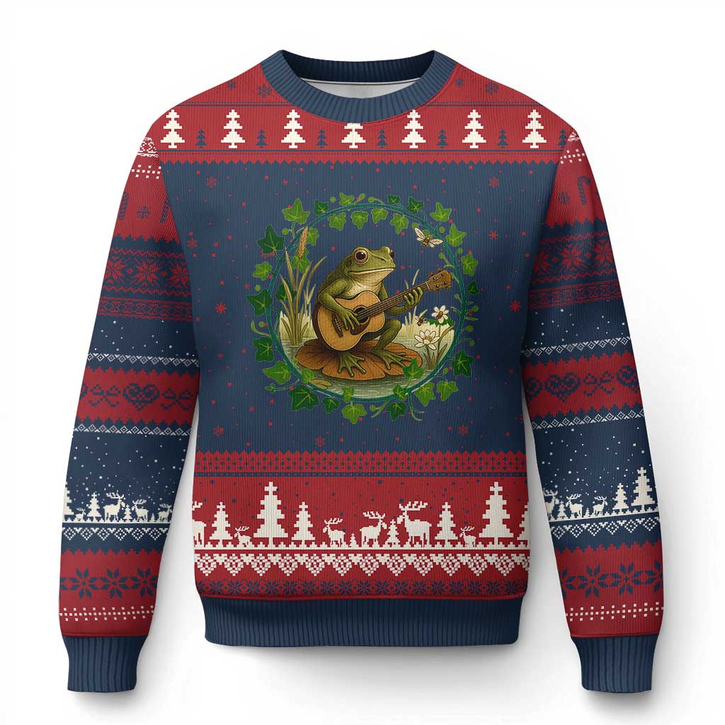 Funny Frog Playing Guitar Ugly Christmas Sweater Music Lovers Gift - Wonder Print Shop