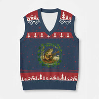 Funny Frog Playing Guitar V-Neck Knit Sweater Vest Music Lovers Gift - Wonder Print Shop