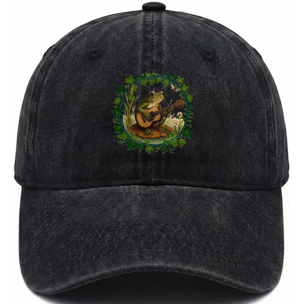 Funny Frog Playing Guitar Washed Cotton Baseball Cap Music Lovers Gift