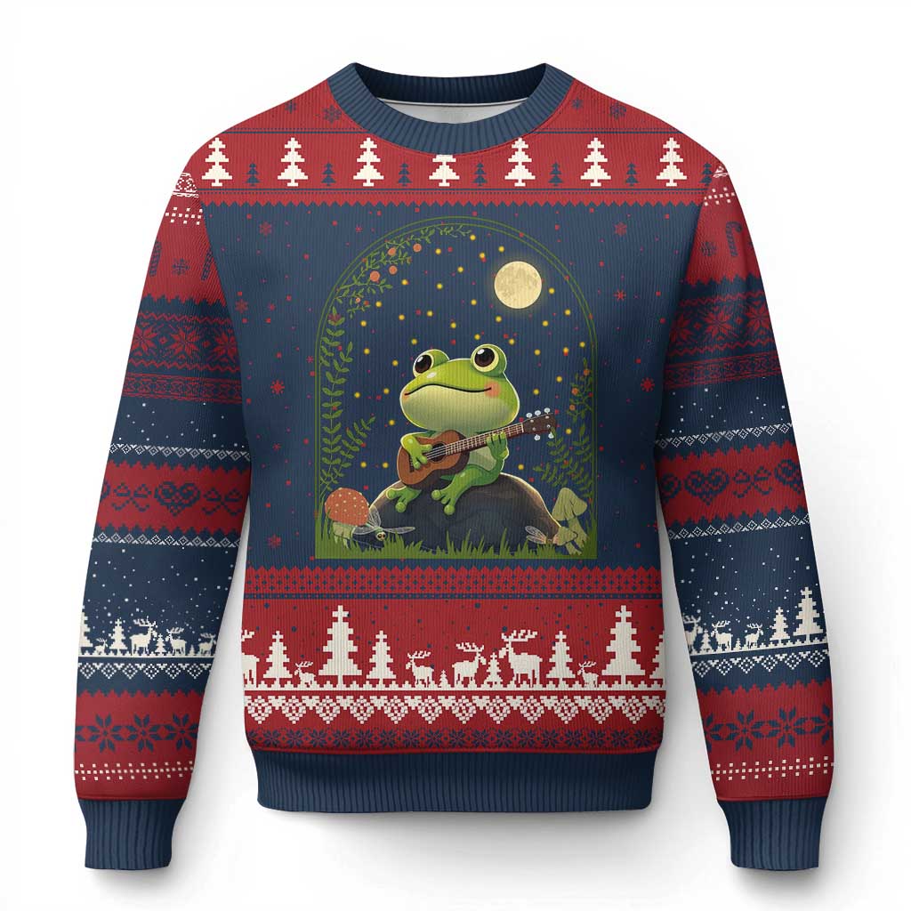 Frog Playing Guitar Ugly Christmas Sweater Gift for Musicians - Wonder Print Shop