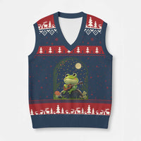 Frog Playing Guitar V-Neck Knit Sweater Vest Gift for Musicians - Wonder Print Shop