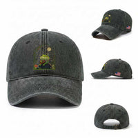 Frog Playing Guitar Washed Cotton Baseball Cap Gift for Musicians