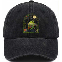 Frog Playing Guitar Washed Cotton Baseball Cap Gift for Musicians