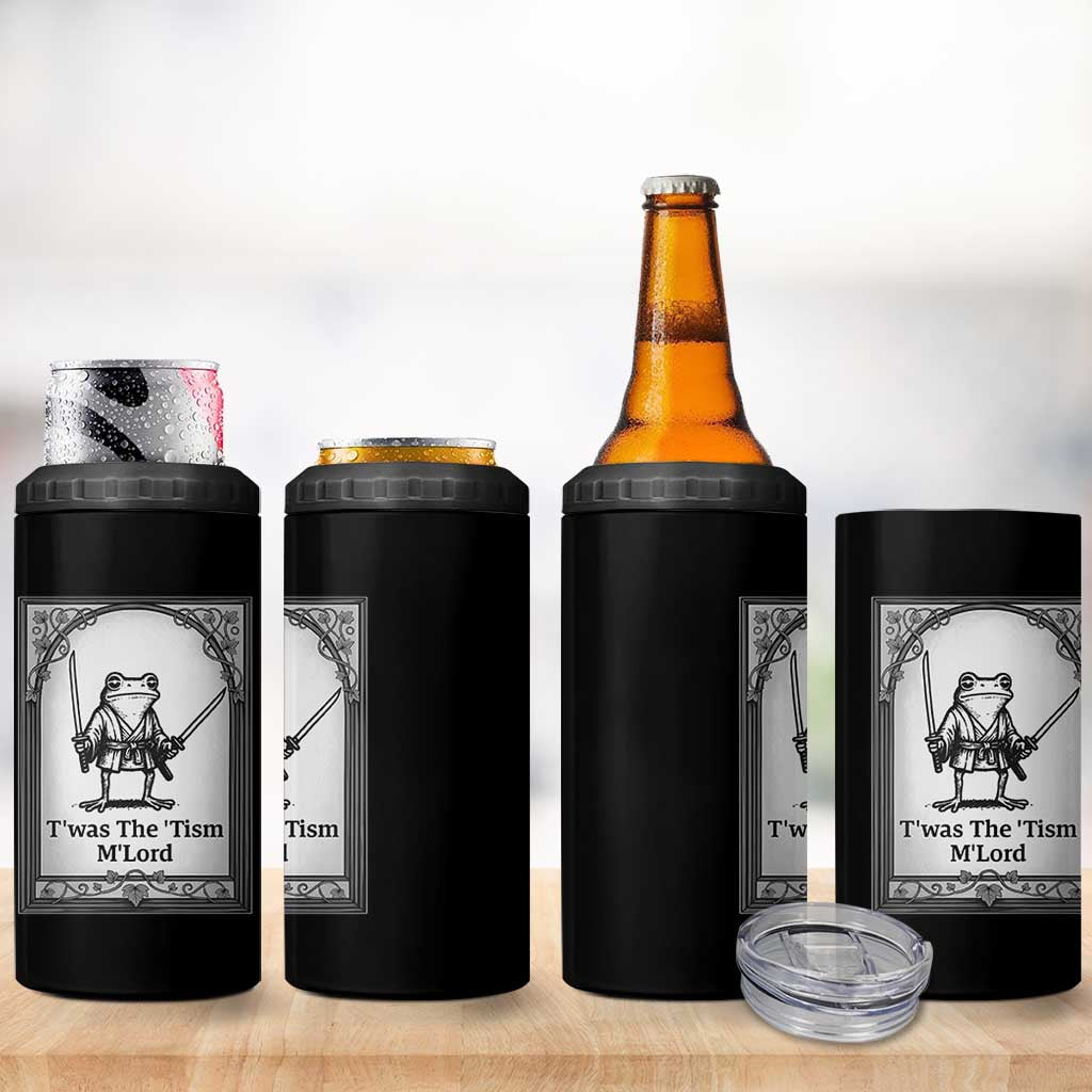 T’was The Tism M’Lord 4 in 1 Can Cooler Tumbler Funny Medieval Knight Frog Gift