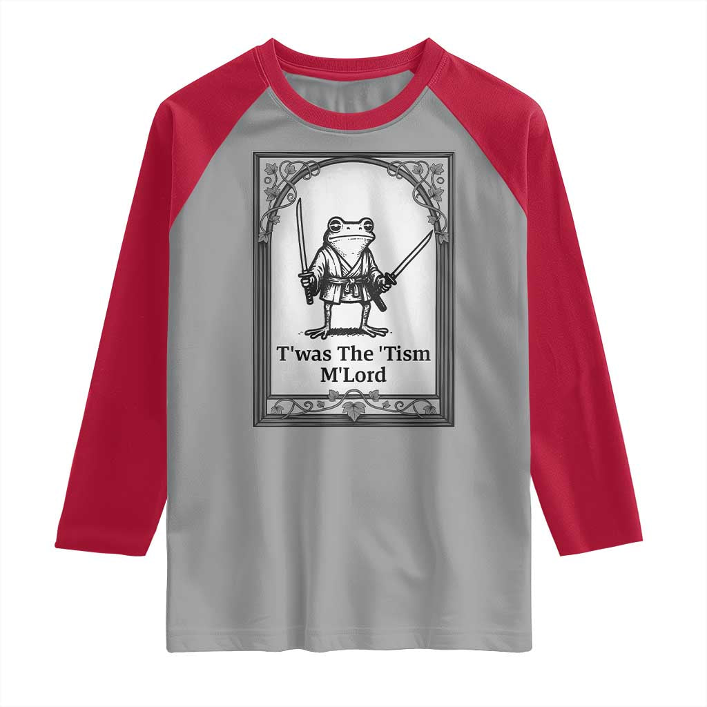 T’was The Tism M’Lord Raglan Shirt Funny Medieval Knight Frog Gift - Wonder Print Shop