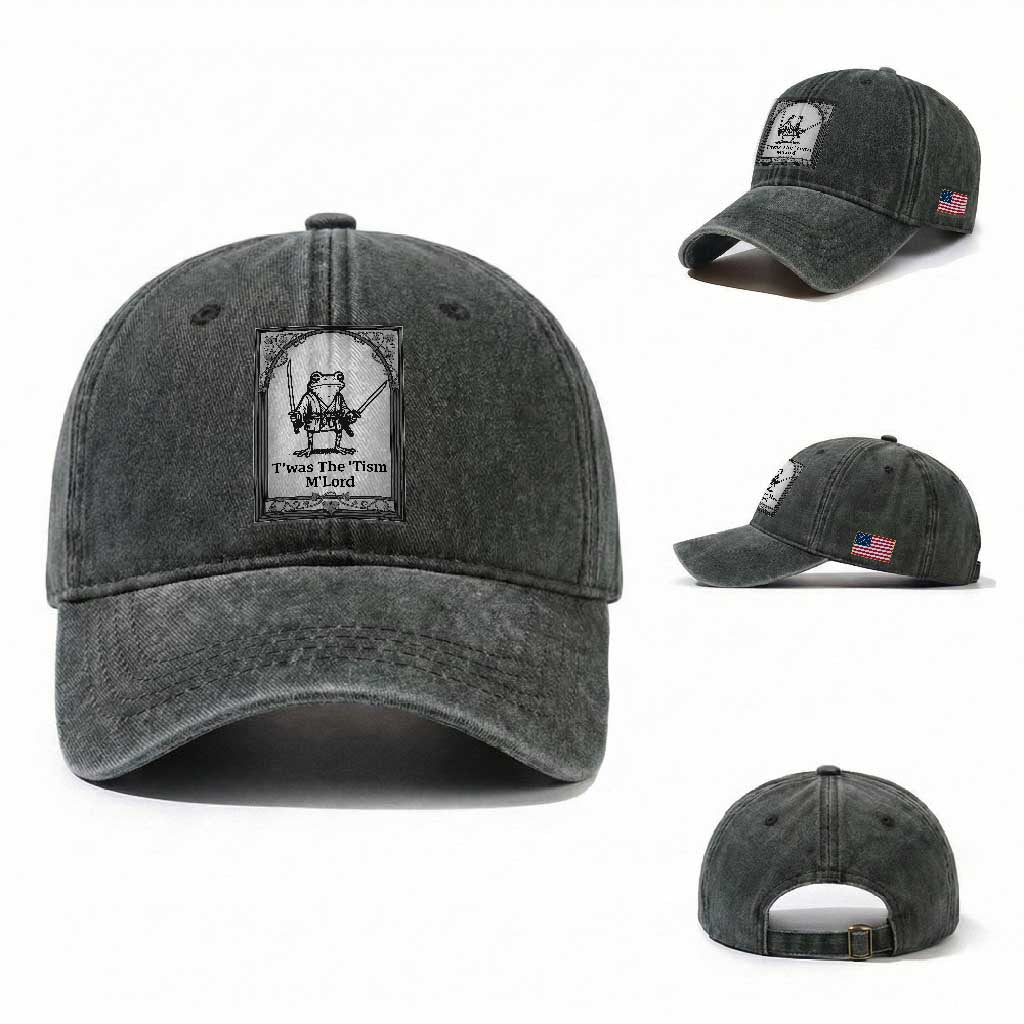 T’was The Tism M’Lord Washed Cotton Baseball Cap Funny Medieval Knight Frog Gift