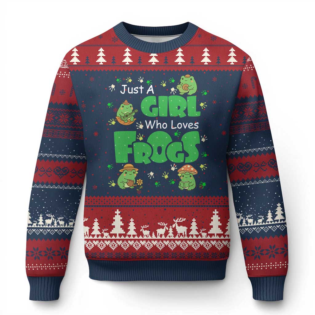 Just A Girl Who Loves Frogs Gift Ugly Christmas Sweater - Wonder Print Shop
