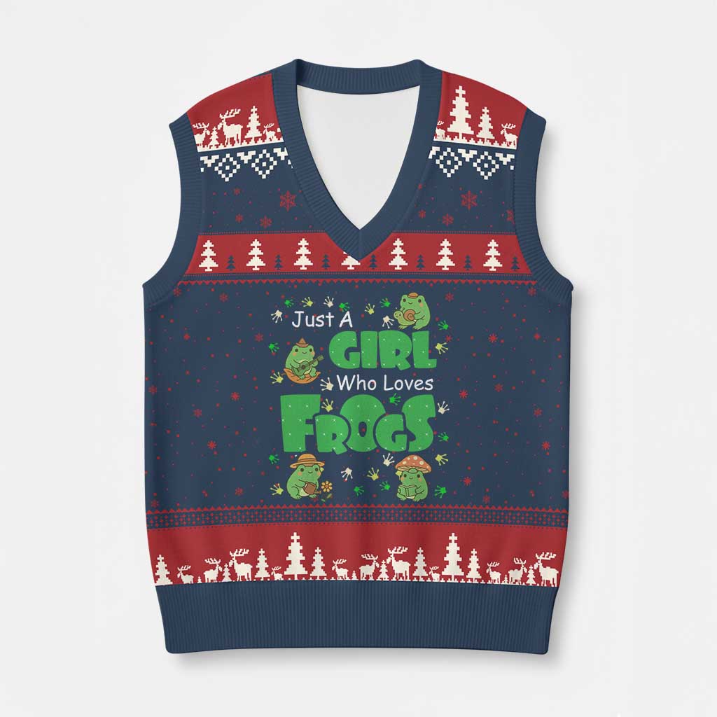 Just A Girl Who Loves Frogs Gift V-Neck Knit Sweater Vest - Wonder Print Shop