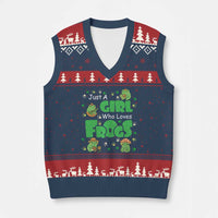 Just A Girl Who Loves Frogs Gift V-Neck Knit Sweater Vest - Wonder Print Shop