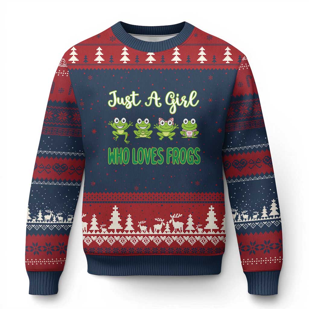 Just A Girl Who Loves Frogs Ugly Christmas Sweater Frog Lover - Wonder Print Shop