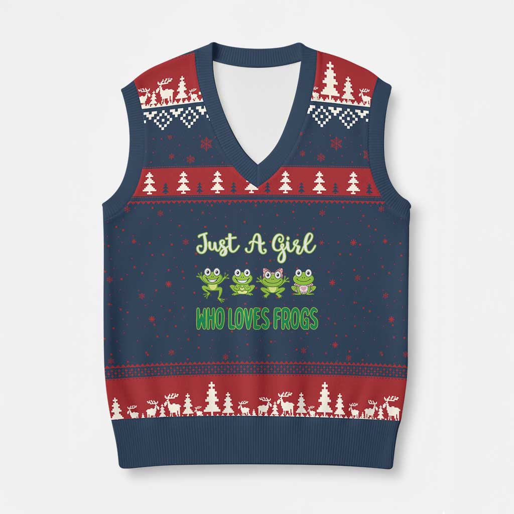Just A Girl Who Loves Frogs V-Neck Knit Sweater Vest Frog Lover - Wonder Print Shop