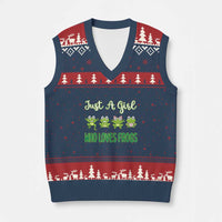 Just A Girl Who Loves Frogs V-Neck Knit Sweater Vest Frog Lover - Wonder Print Shop