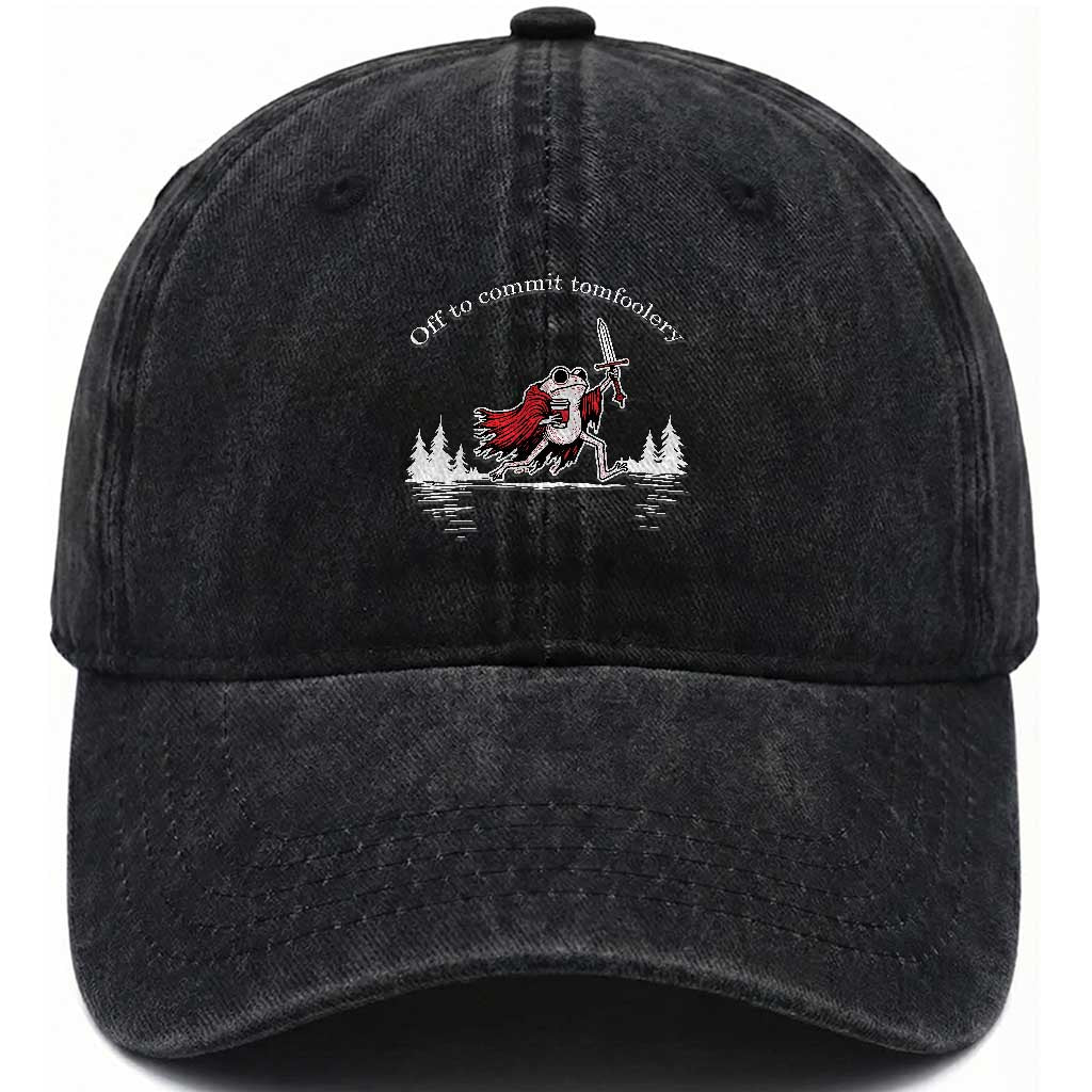 Off To Commit Tomfoolery Washed Cotton Baseball Cap Frog Coffee Lover Gift