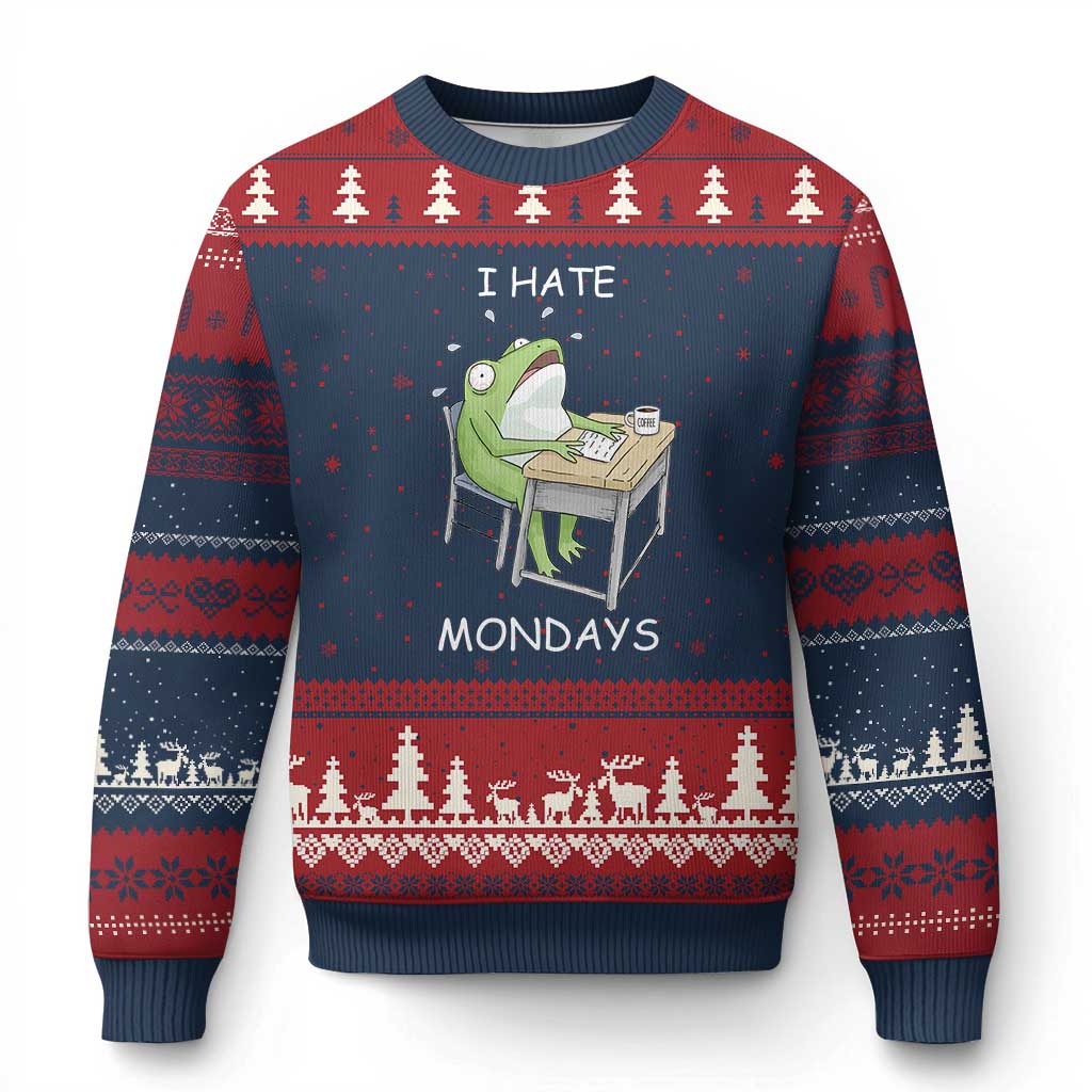 Funny Office Frog Ugly Christmas Sweater I Hate Mondays - Wonder Print Shop