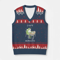 Funny Office Frog V-Neck Knit Sweater Vest I Hate Mondays - Wonder Print Shop