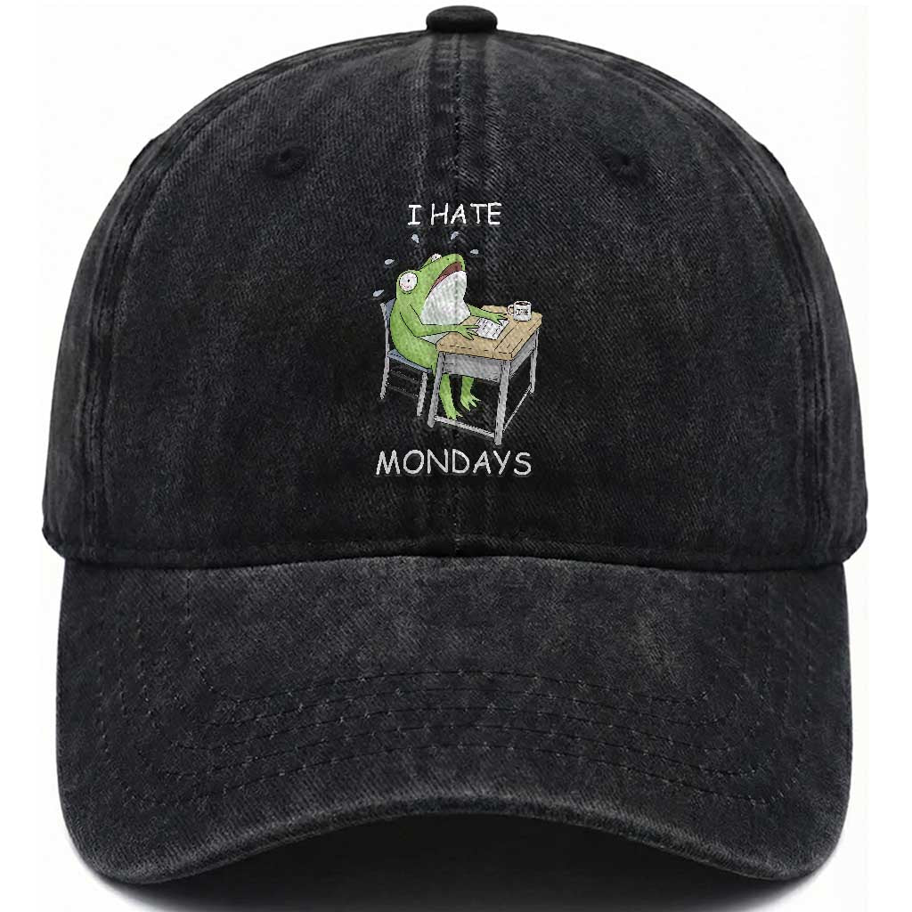 Funny Office Frog Washed Cotton Baseball Cap I Hate Mondays