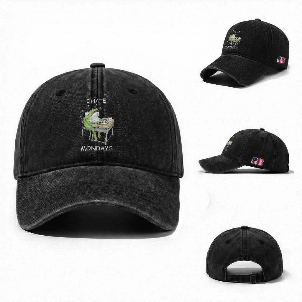Funny Office Frog Washed Cotton Baseball Cap I Hate Mondays