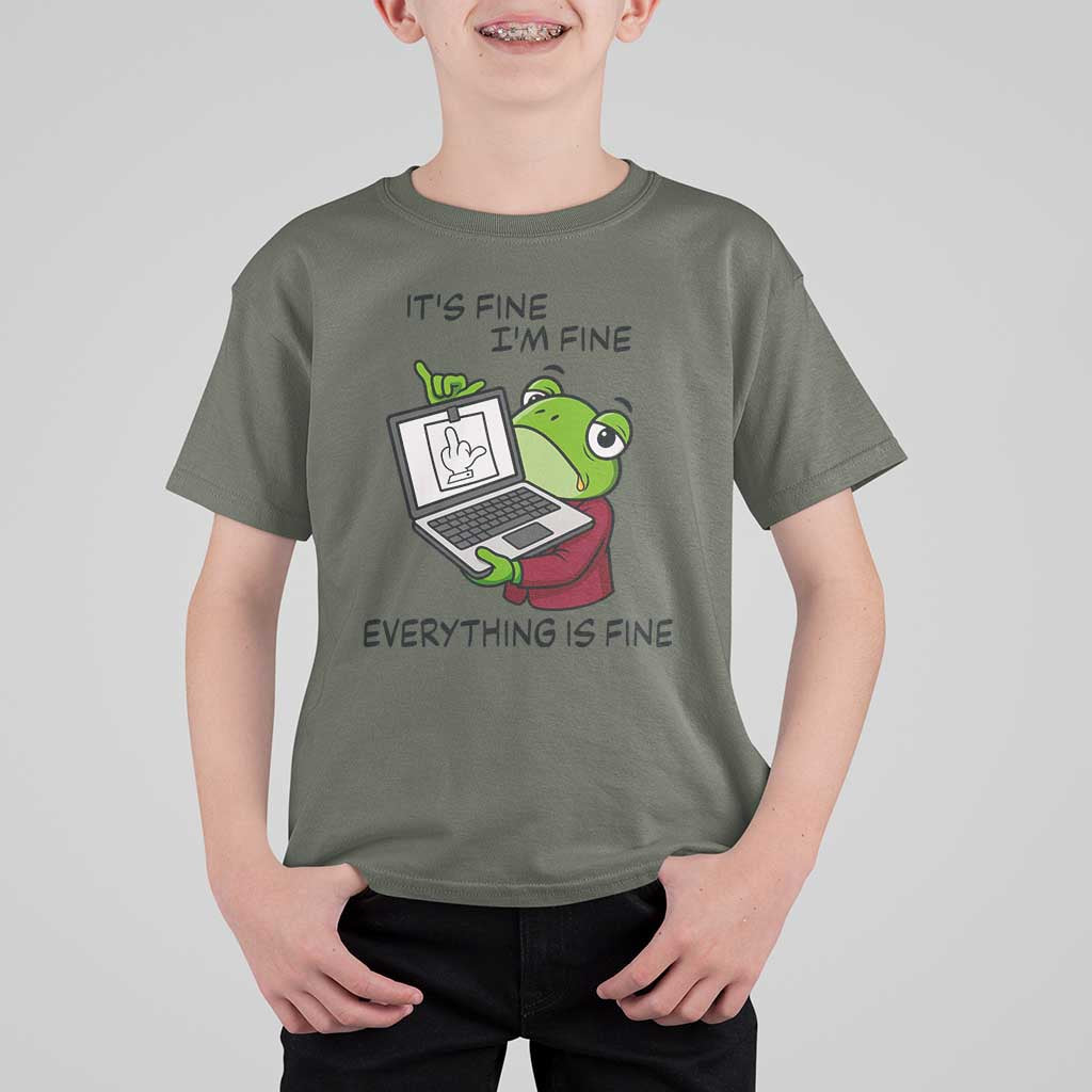 It Is Fine I Am Fine Everything Is Fine T Shirt For Kid Attitude Frog - Wonder Print Shop
