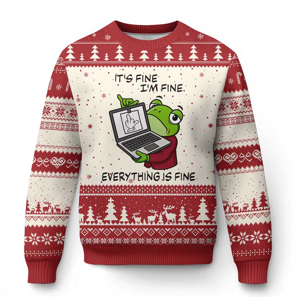 It Is Fine I Am Fine Everything Is Fine Ugly Christmas Sweater Attitude Frog - Wonder Print Shop