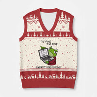 It Is Fine I Am Fine Everything Is Fine V-Neck Knit Sweater Vest Attitude Frog - Wonder Print Shop